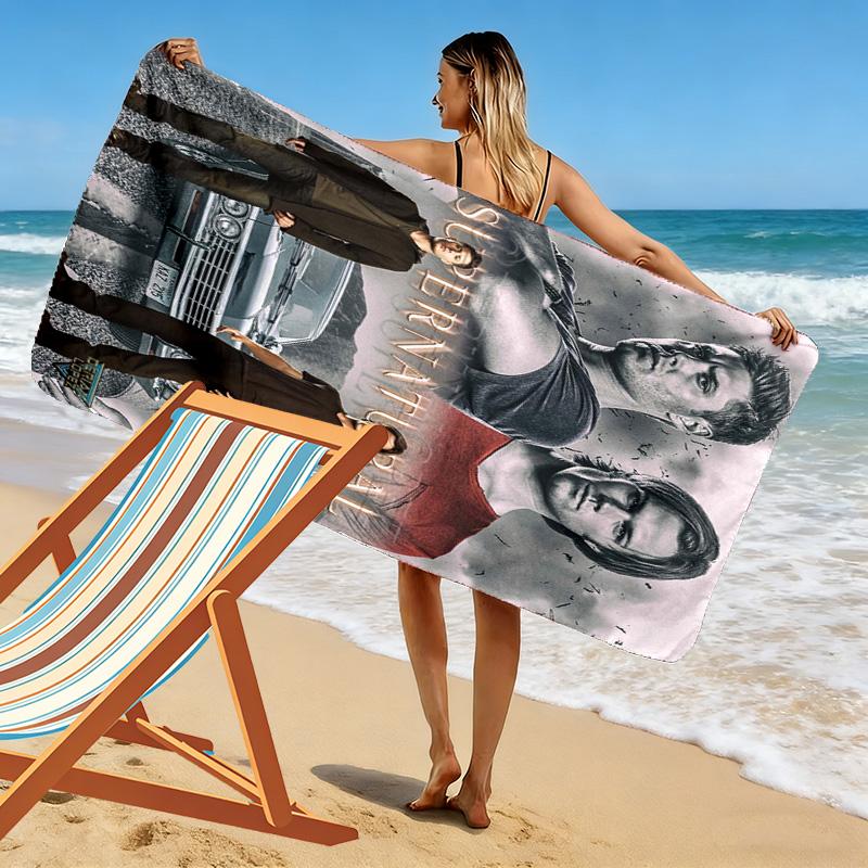 Supernatural Brothers Print Beach Towel, Large Soft Quick Dry Towel for Beach Camping Swimming