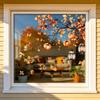 Decorative Window Film for Autumn Decor Static Sticker with Cute Animals & Maple Leaves, Removable Harvest Durable Clings Store Fronts