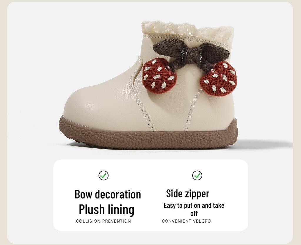 Stylish Baby Girls' Mid-Top Boots - 2025 Autumn/Winter Korean Princess Soft-Soled Cotton Footwear