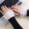 1 paio di polsini staccabili in pizzo, fiori, rete, maniche finte svasate, doppio strato, plissettate, arricciate, polsini finti per maglione e camicetta, scaldapolsi