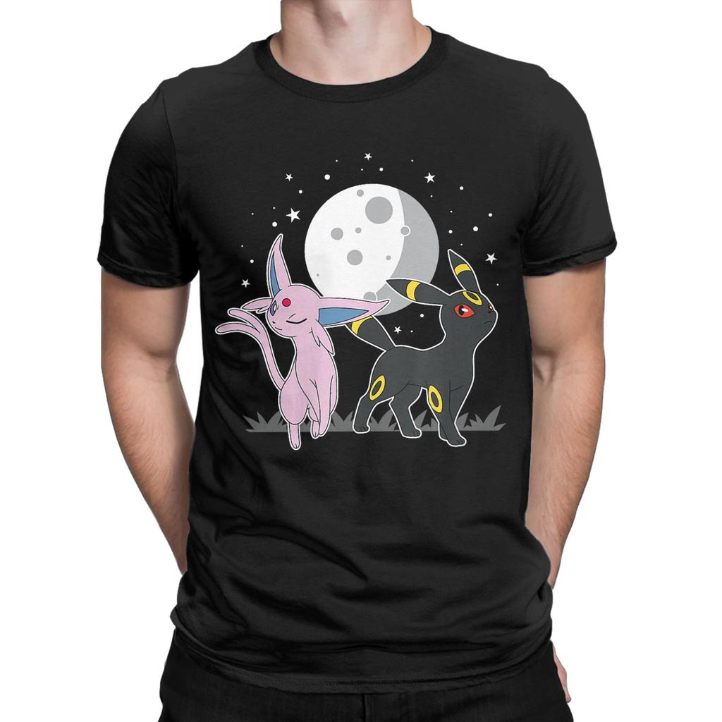 Pokemon Celestial Espeon and Umbreon T-Shirts Men  Vintage 100% Cotton Tee Shirt Round Neck Short Sleeve T Shirt Gift Clothing