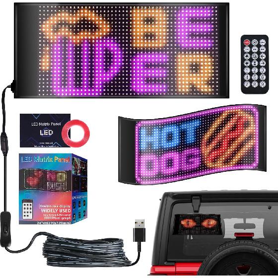 Full Color Double Row LED Light Sign For Car, 12.99''X7.87''' Programmable Scrolling LED Sign For Car, Flexible 5V/2A APP Control  Text Message