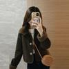 2025 Women's Coffee Color Lapel Suede-Leather Lambswool Coat - Velvet Lined, Thick, Short Winter Jacket