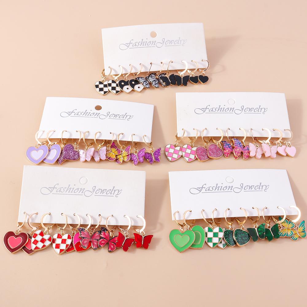 Cute Enamel Love Heart Drop Earrings for Women Girls Animal Flower Butterfly Earrings Kids Jewelry Set Gifts