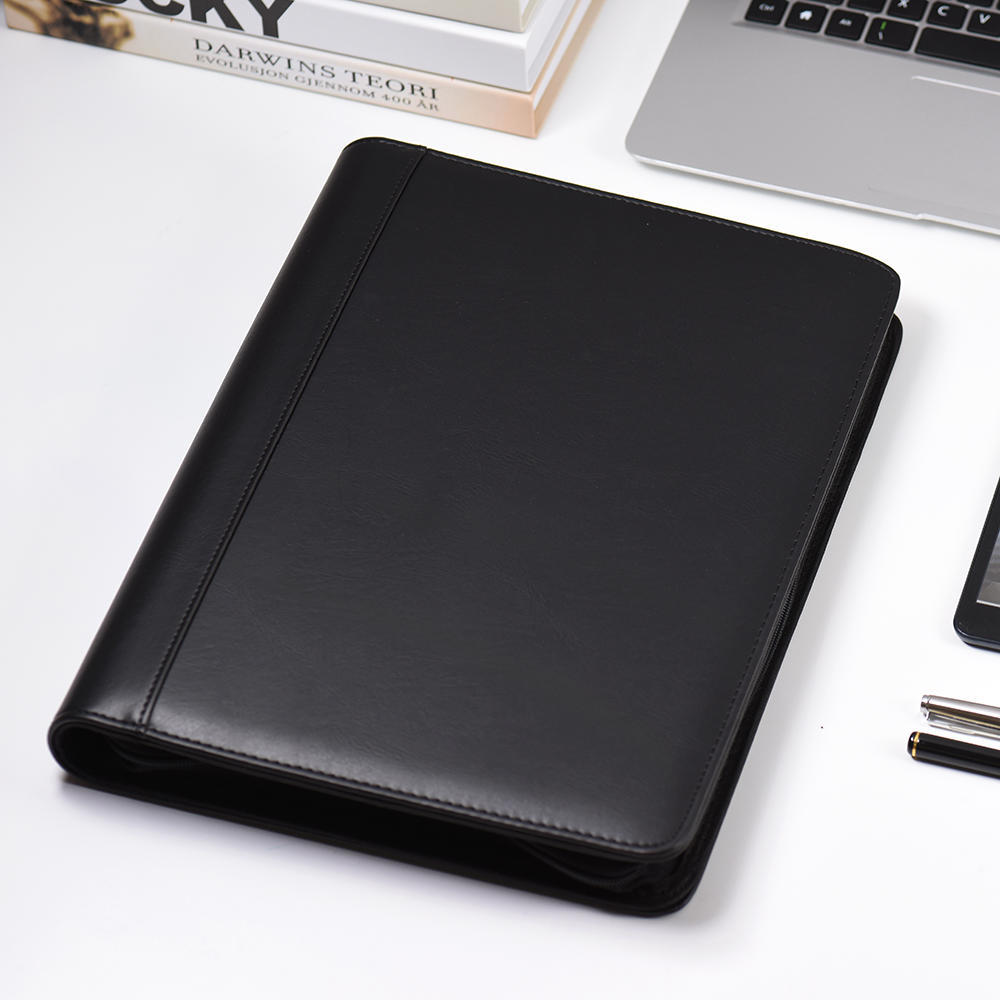 Multifunctional Professional Business Portfolio Padfolio Folder Document Case Organizer A4 PU Leather Zippered Closure