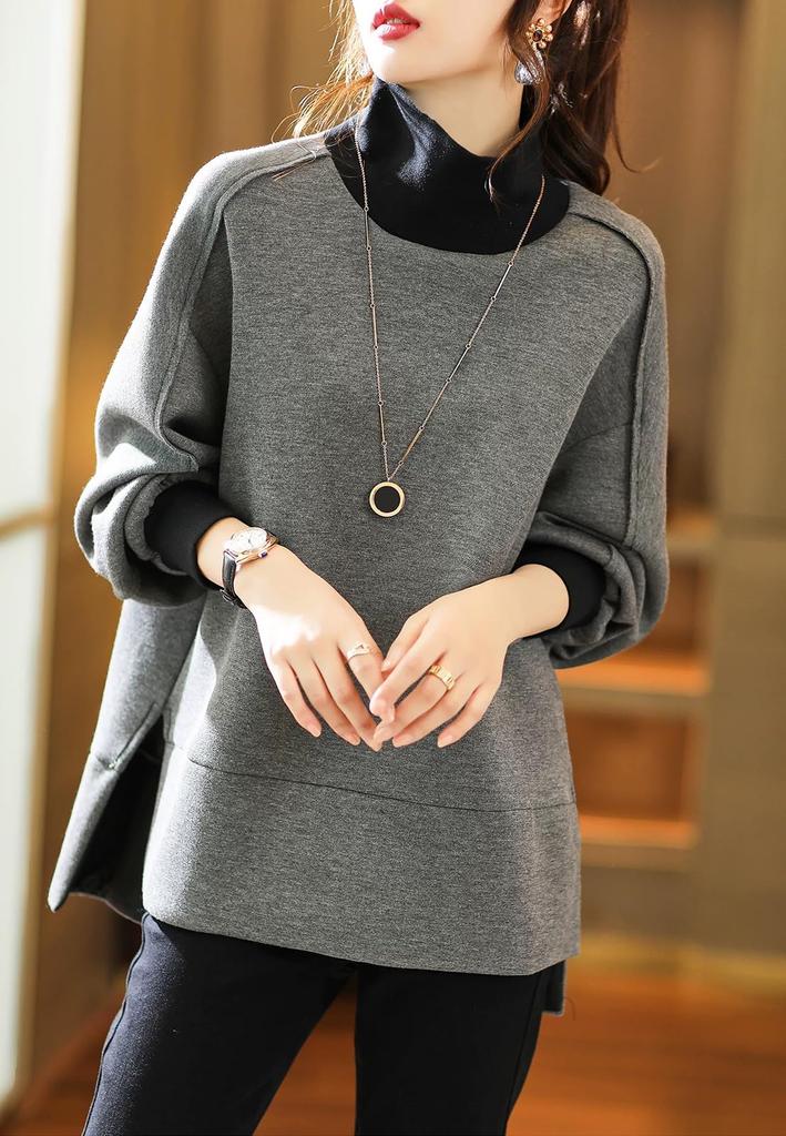 zroy Pullover High Loose Long Split H. Women's Hoodie, Neck, Fit, Sleeves, Sweatshirt, Detail, Slit, Casual, Stylish, Slimming, Fall/Winter