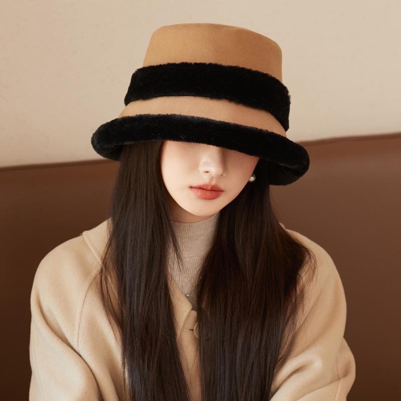 2024 Women's Velvet Thick Warm Fisherman Hat - Winter Furry Basin Style for Large Head Sizes