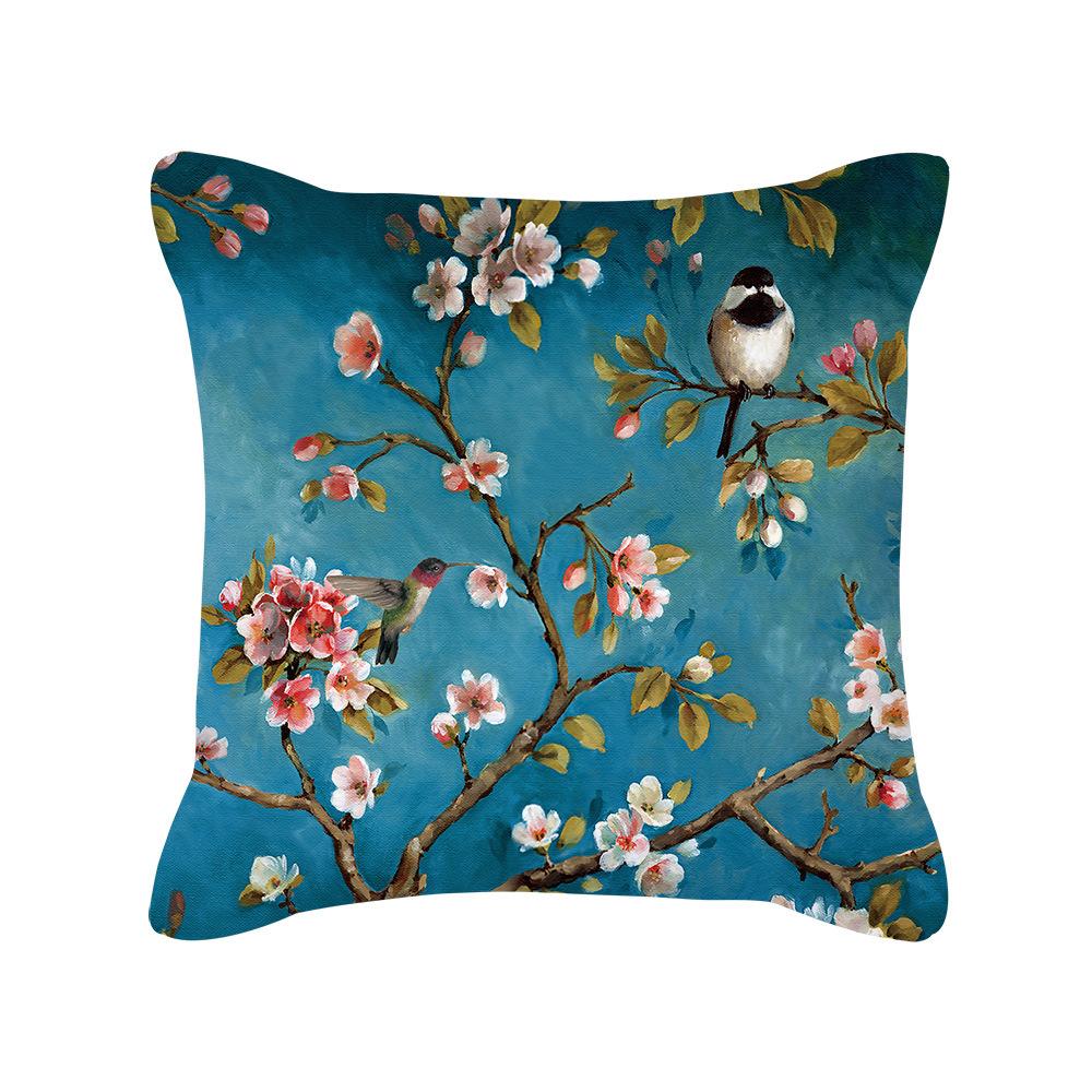 Nordic Plant Pillow Cover, Retro Flower and Bird Peach Skin Pillow Cover, Sofa Pillow, Office Cushion