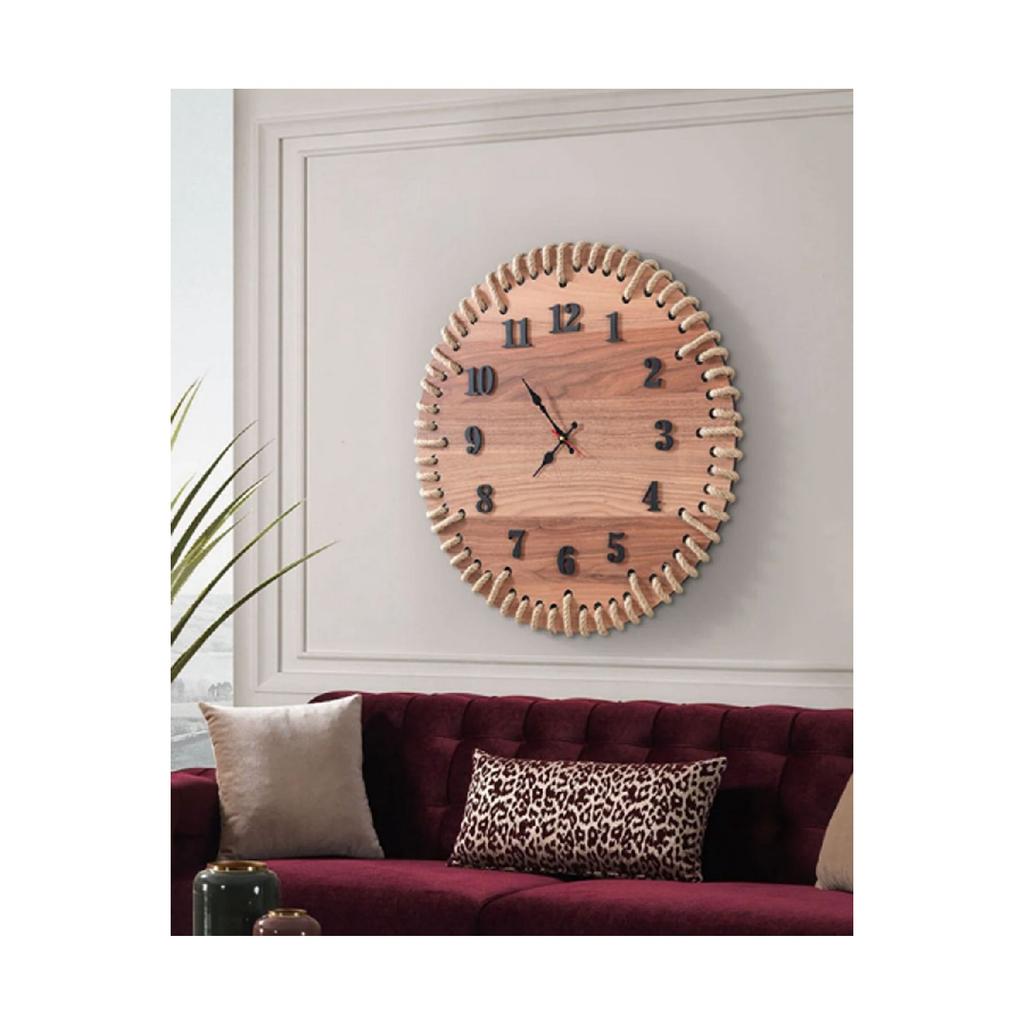 Luxury Decorative Large Size Jute String Wooden Wall Clock, 60*60 Dimensions