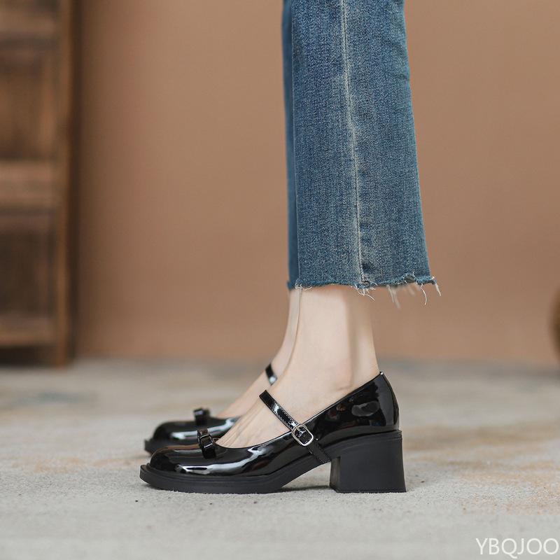 French Wedding Shoes Women's Wine Red New Style Thick Soled High Heels Casual Versatile Women's Single Shoes Round Toe Platform