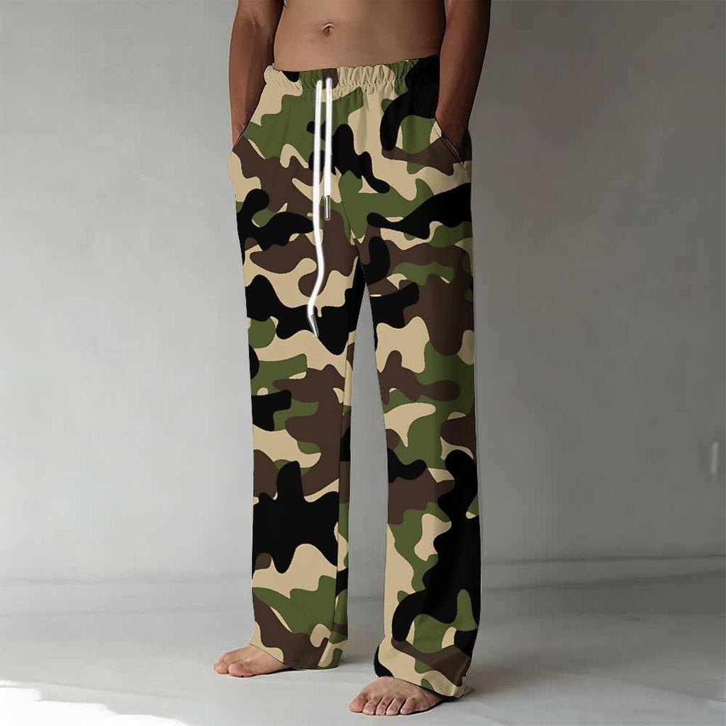 Men's Loose Casual Solid Color  Trousers Camouflage Printed Straight Pants