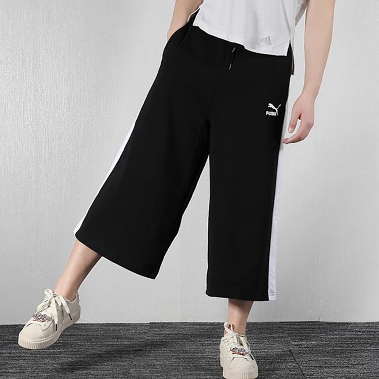 Puma Breathable Loose Wide-Leg Cropped Pants Retro Sports Long Pants Women Pants Black 579210-01