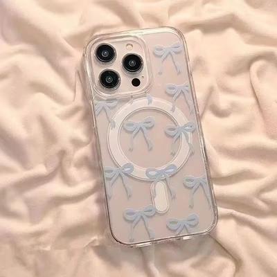 Pembe Mavi Kurdele Magsafe Uyumlu Şarj Kılıfı iPhone Kılıfı 16 15 14 13 Mini 12 11 Pro Max XS XR 7 8 Plus Yumuşak telefon kılıfı