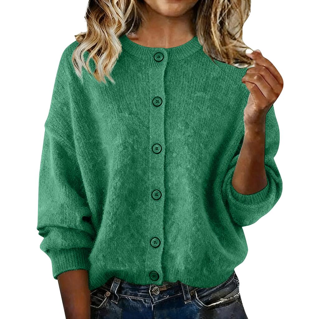 Women's Fashionable Casual Knitted Top Solid-Colour Long-Sleeved Cardigan Jacket