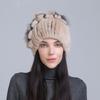 Winter Women's Warm Fashion Thick Wool Hat Rex Rabbit Fur Hat Knitted with Side Flower Hat