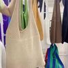 Minimalist Retro Hollow Knitting Bag For Women, Woven Yarn Shoulder Tote Bag, Large Capacity Breathable Shopping Handbag For Daily Outdoor Use