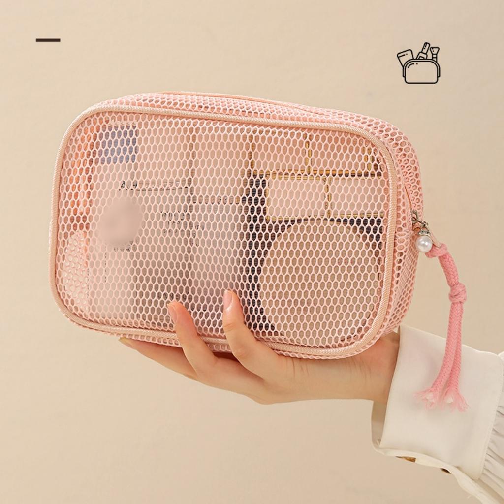 1PC Dopamine Color Storage Bag Large Capacity Breathable Mesh Cosmetic Bag Lightweight with Handle Coin Purse