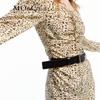 MO&Co. Leopard Print Silk Square Neck Lantern Sleeve Dress