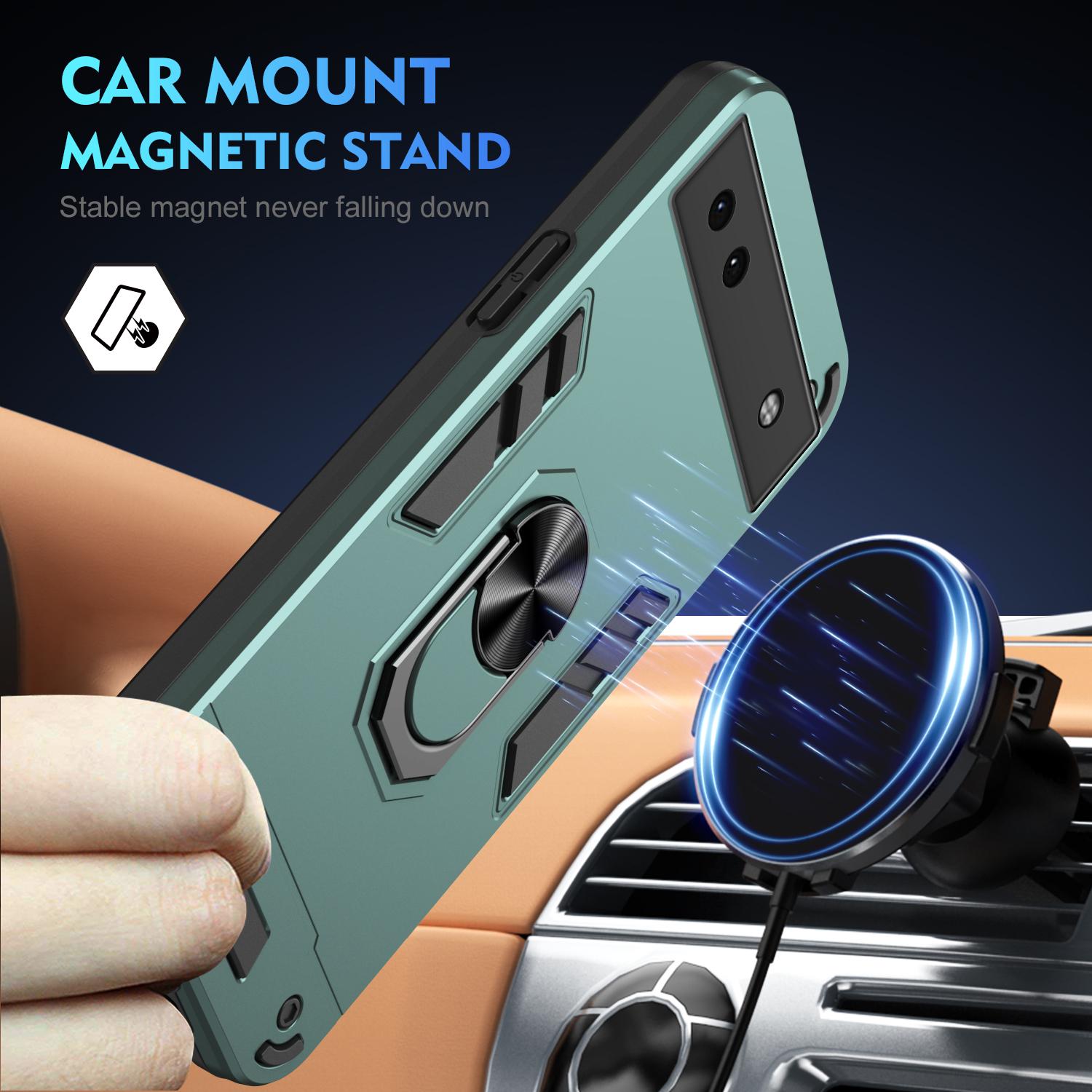 

For Google Pixel 6a Case Magnetic Car Mount Phone Cover with Ring Kickstand Blue