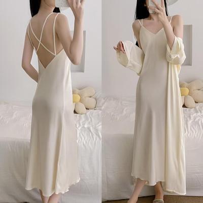 Ice Silk Women's Camisole Nightdress with Chest Pad and Beautiful Back