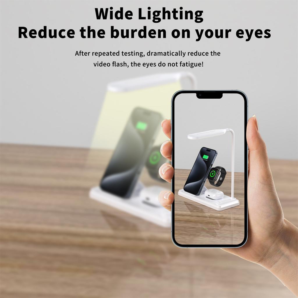 HT-503 Folding 15W Wireless Charger for Phone/Watch/Earbuds with Touch Control LED Table Lamp