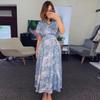 2024 Summer European & American Bohemian Print Turn-Down Collar Holiday Dress for Women