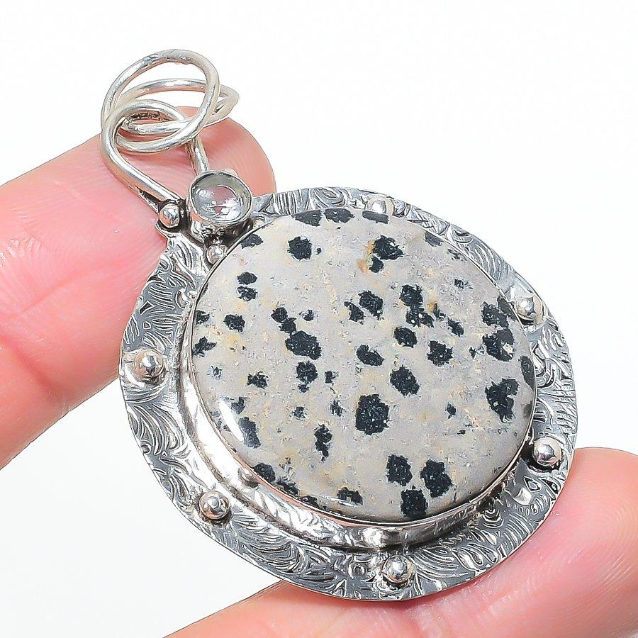 Natural Dalmation Jasper, Topaz 925 Sterling Silver Jewelry Pendant 2.36 AP-14616