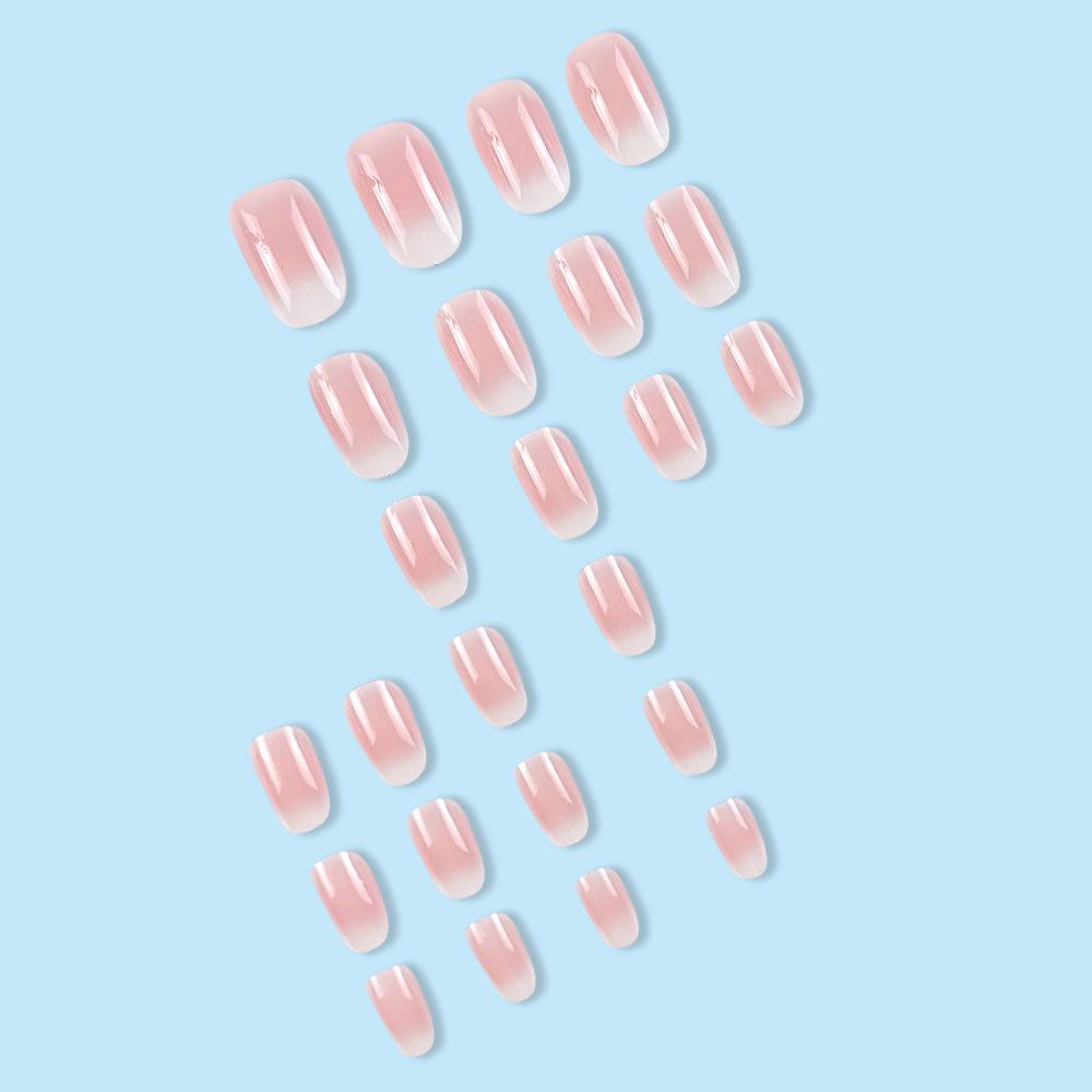 24Pcs Medium Oval Press On Nails Pink Gradient Color Fake Nails Glossy Manicure False Nails Full Nail Tips