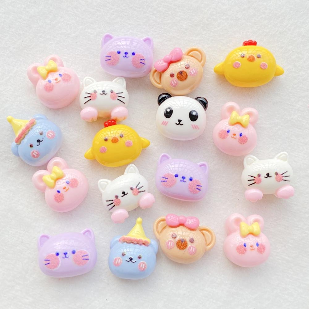 20pcs Kawaii Shiny Cute Cartoon Bear, Rabbit, Cat Flat back Resin Scrapbook Figurines DIY Home Decor Crafts