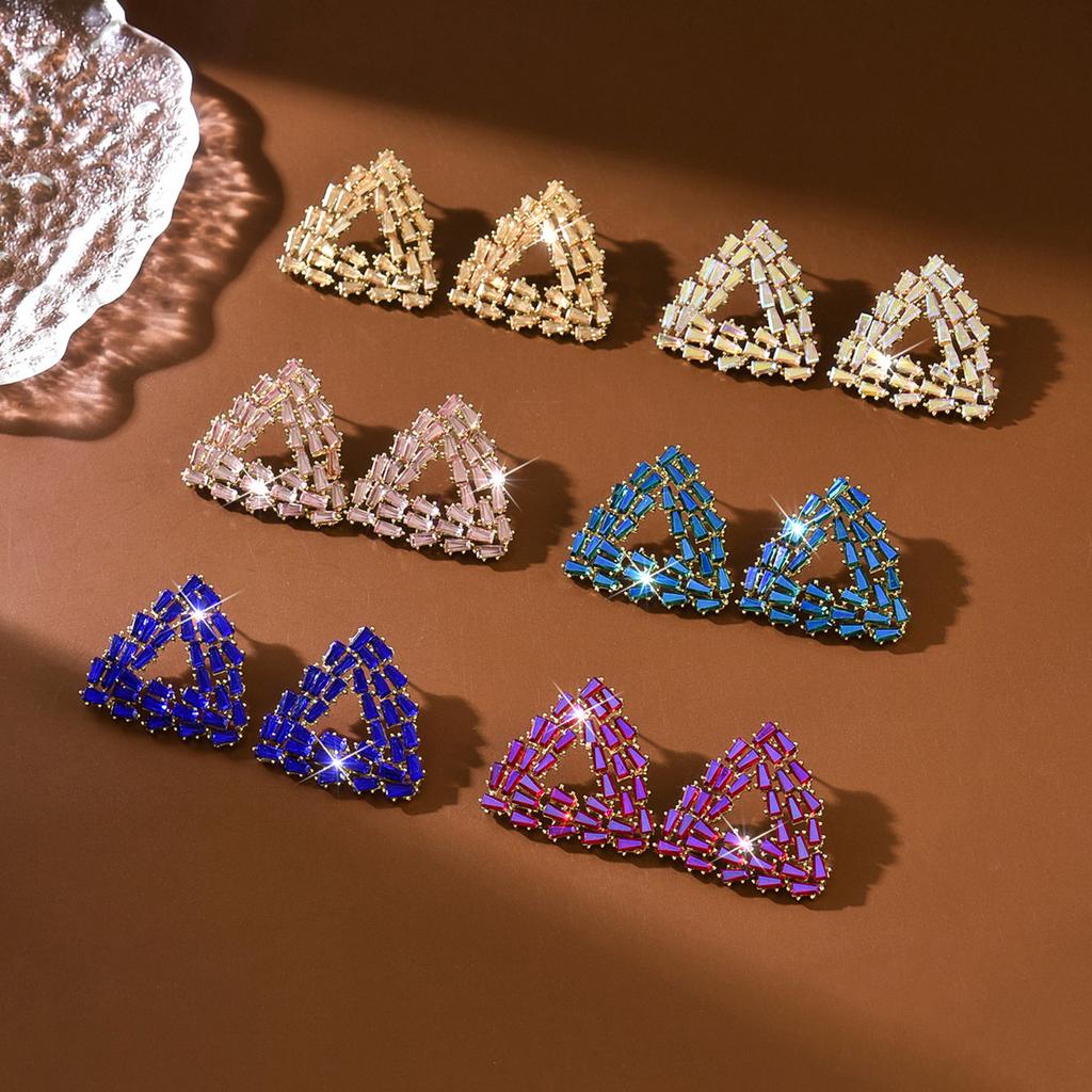 Retro Personality Diamond Triangle Stud Earrings Hollow Personality Banquet Shiny Jewelry Earrings Earrings Women