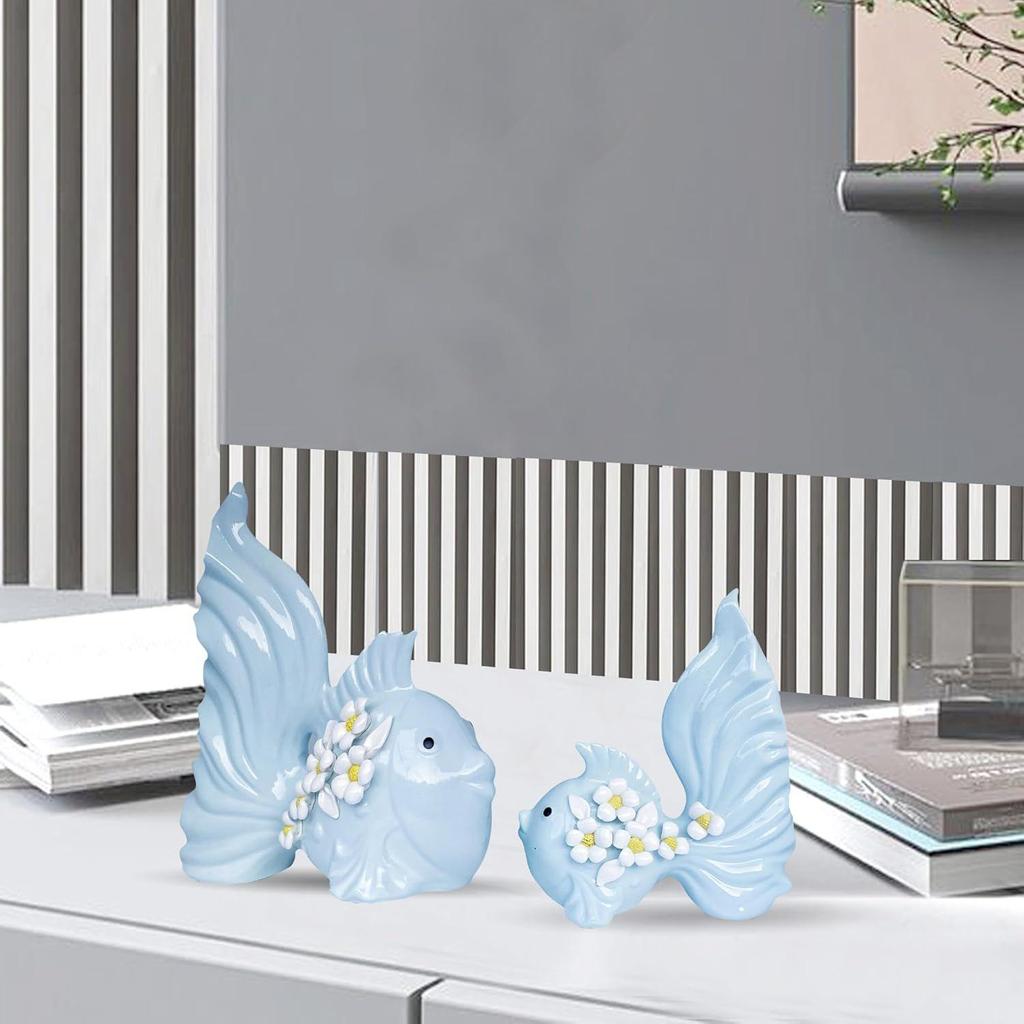 Modern Minimalist Sky Love Fish Art Figures | Beautiful Home Decor- (Set of 2 Pcs , Sky) New