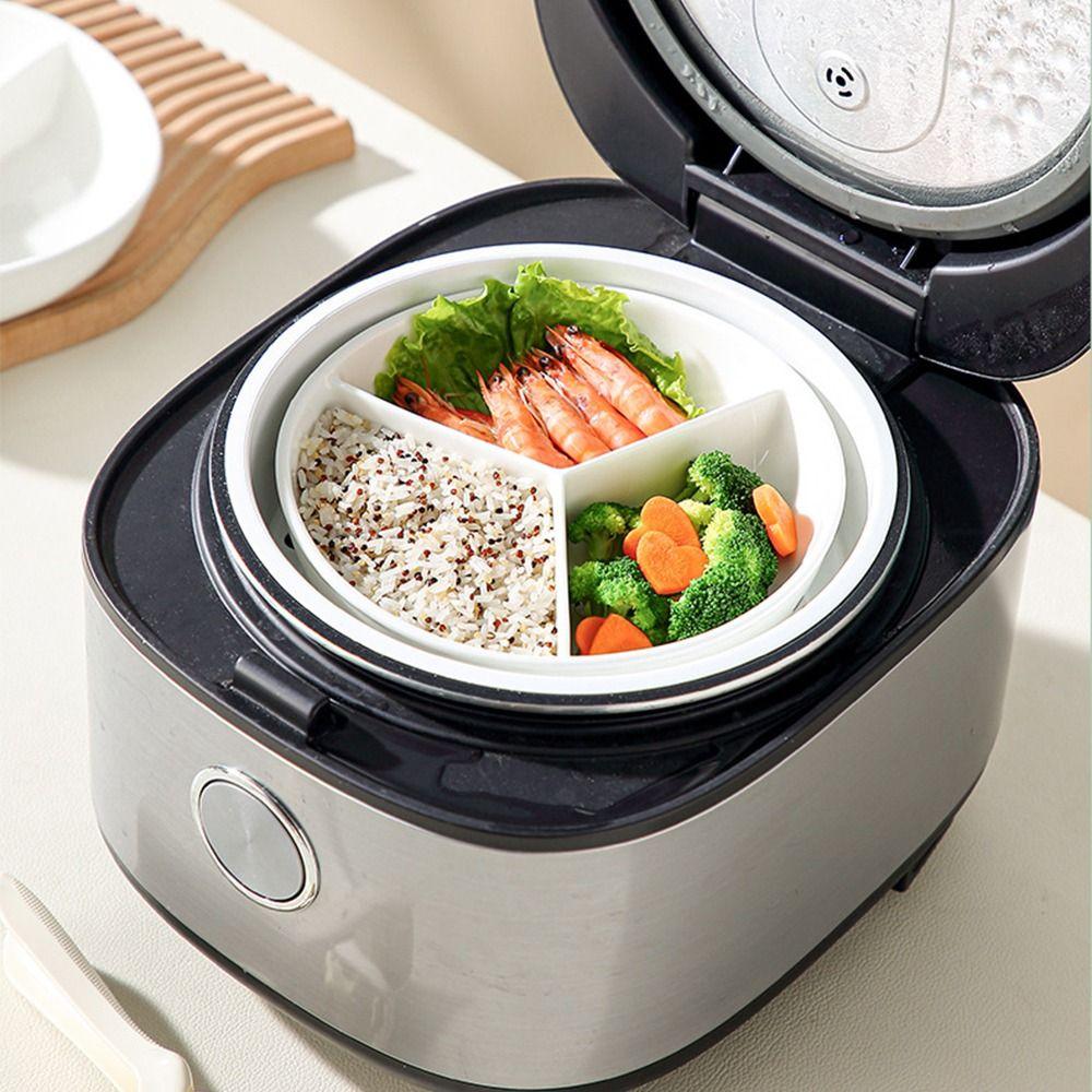 3 Compartments Grid-shaped Dinner Plate White Snack Serving Platter Rice Cooker