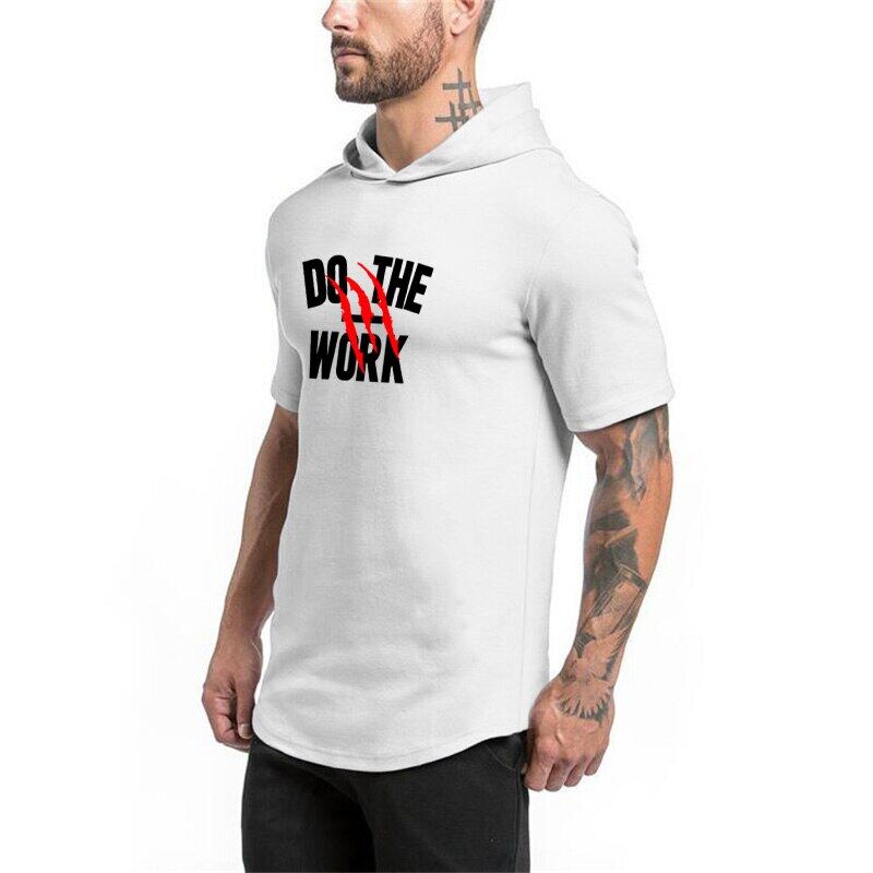 

Muscleguys Youth Trend Спортивная футболка с толстовкой, мужские фитнес-футболки с половиной рукава, тонкие корейские топы, летние удобные бодибилдинг с коротким рукавом XXL белый