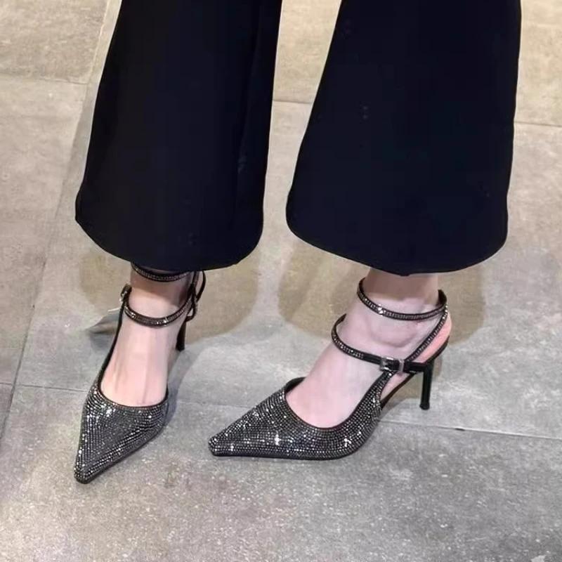 2025 New Bling Women Heeled Sandals Stilettos Shoes Woman Slippers Fashion Summer Sexy Dress Luxury Pumps Party