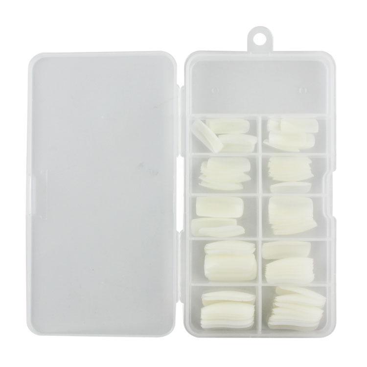 Korean Style Natural Crystal Full & Half Cover False Nail Tips - 100 Pieces Boxed French Manicure