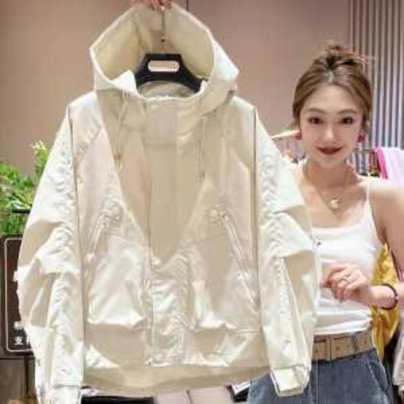Short Korean Style Fashion Autumn New Loose Versatile Casual Waterproof Hooded Jacket Top for Women