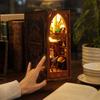 3D DIY Book Kit, Miniature Library Scene Bookshelf Insert with LED, Decorative House Model Gift