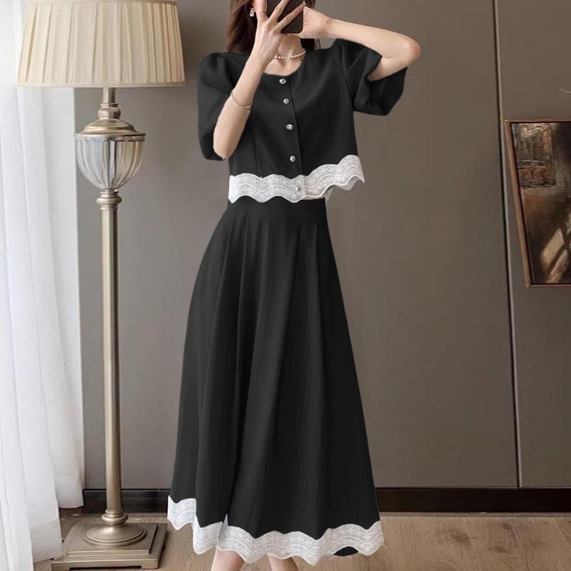 ZANZEA Blusa de Manga Corta para Mujer y Faldas Largas Conjuntos de Traje de Dos Piezas de Verano