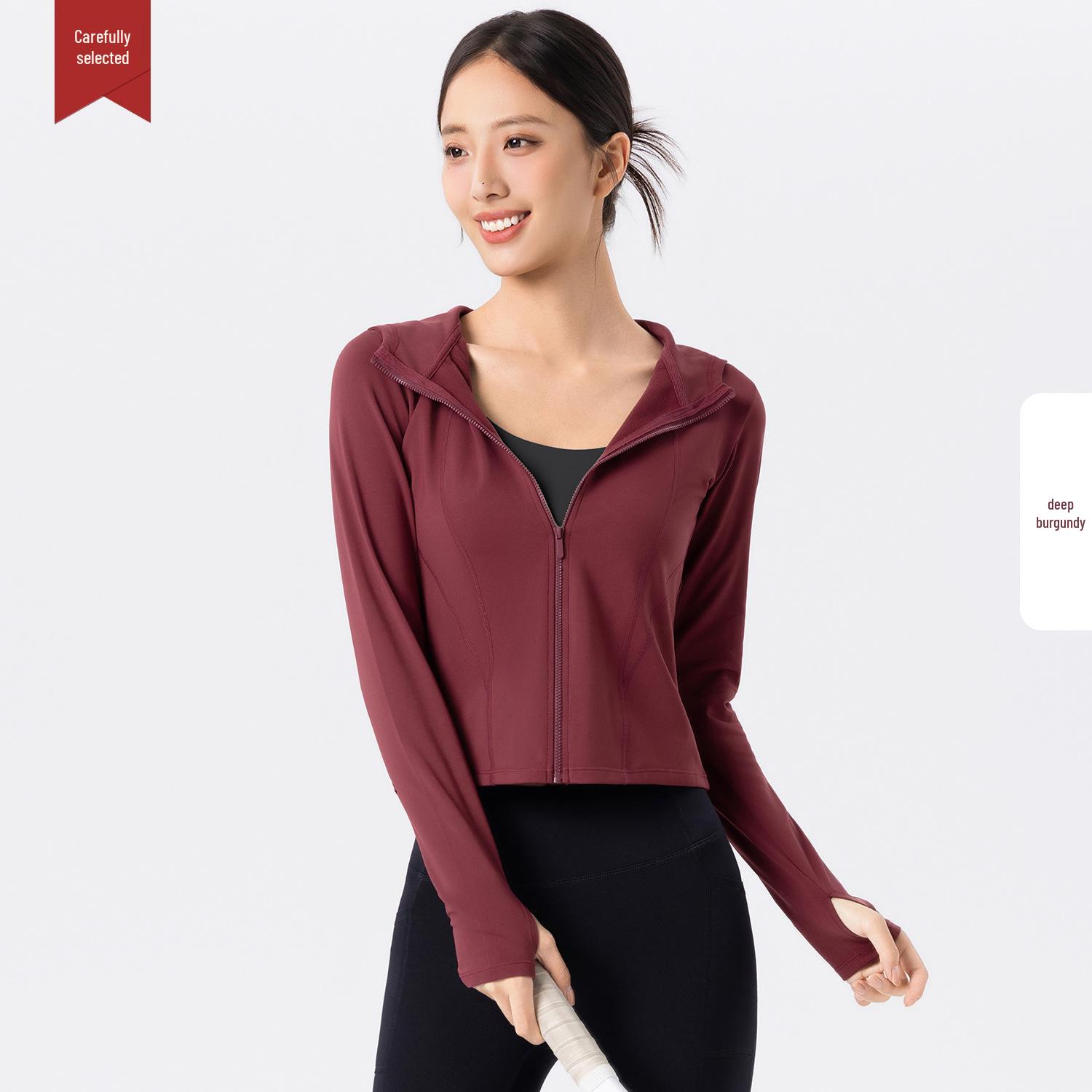 

Women s Fleece-Lined Slim-Fit Sports Jacket - Warm Hooded Fitness Top for Outdoor Running & Yoga Medium
