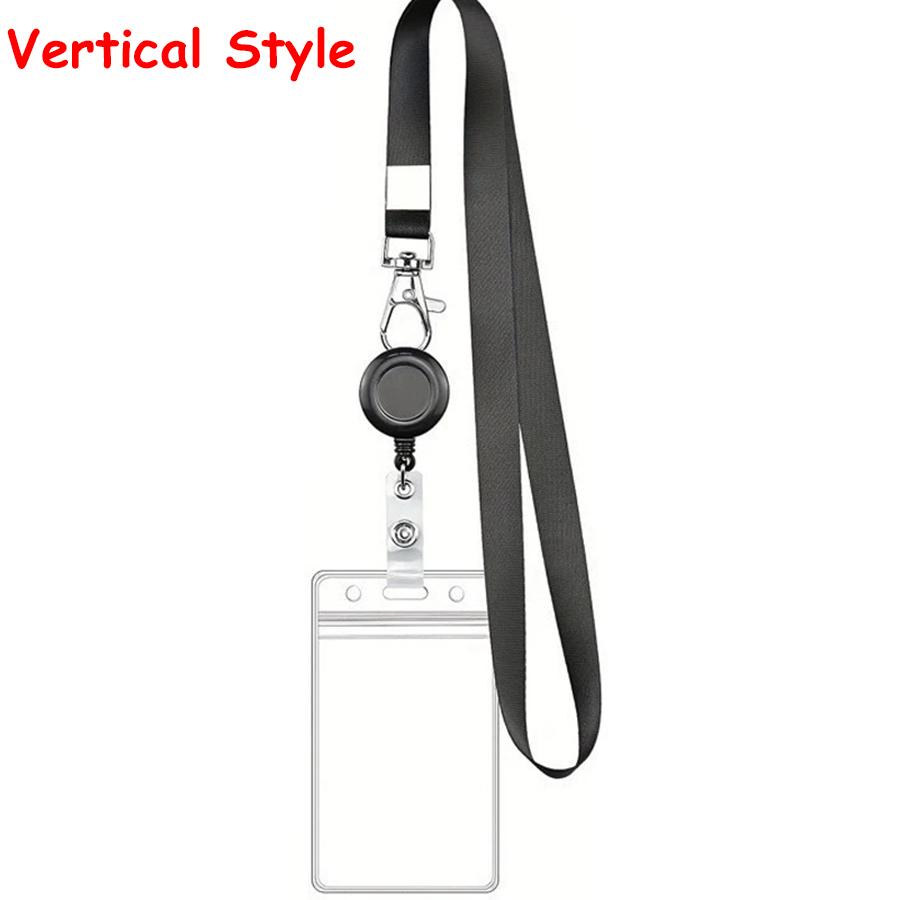 

2 Styles Available Plastic ID Card Holder Telescopic Access Control Card Sleeve with Hanging Rope Company Work Badge Office Supp