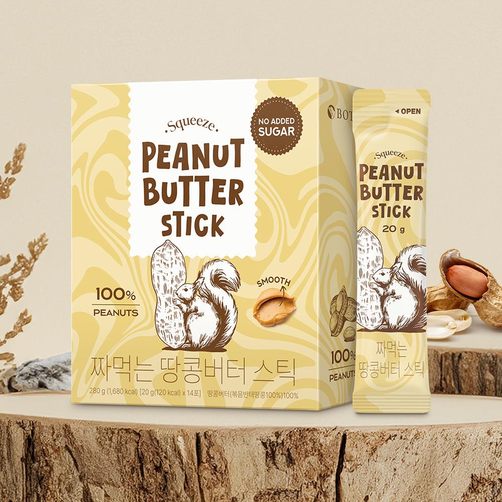 Bottu Squeeze-Out 100% Peanut Butter Sticks 20g, 14 Packs, 1 Box