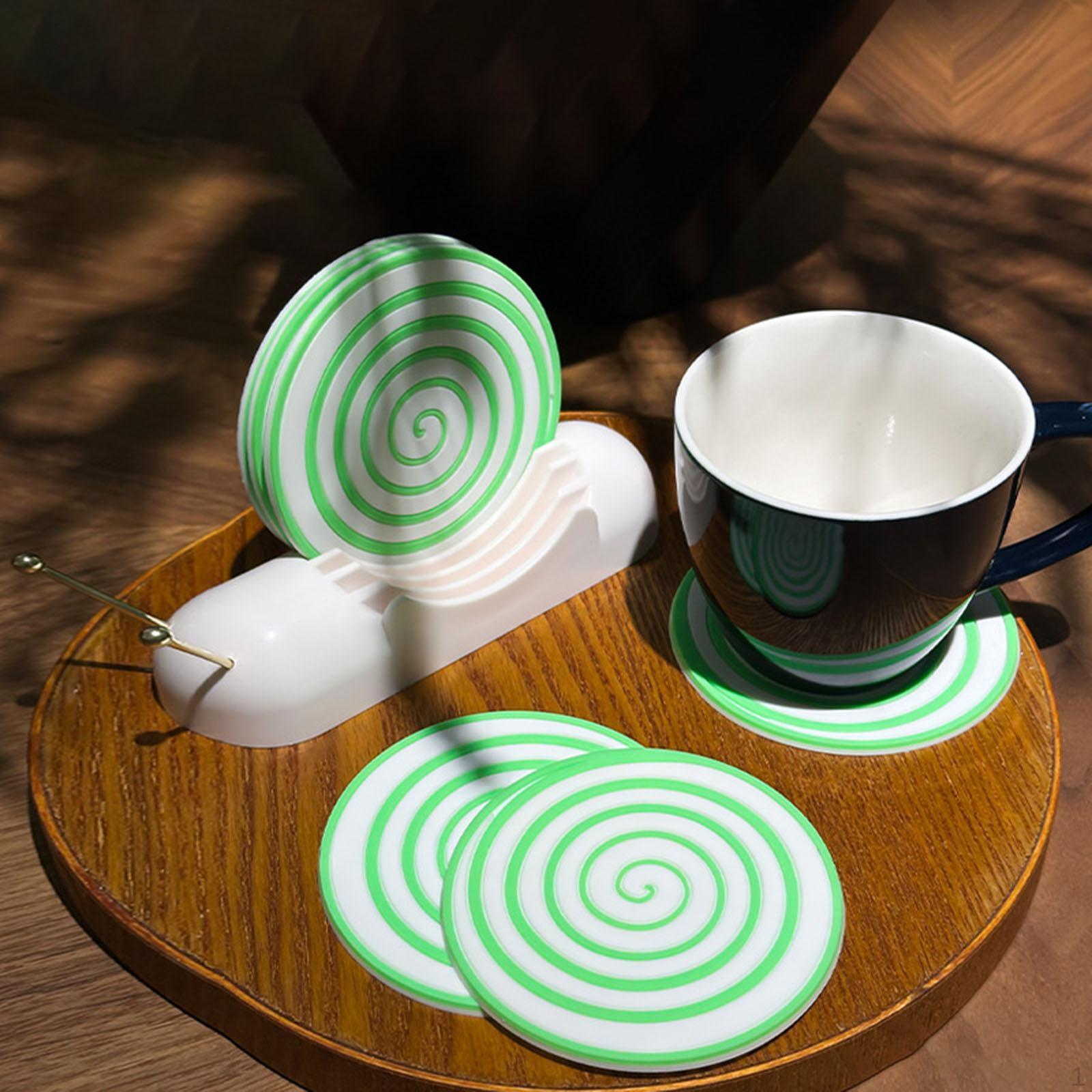 

6 Pieces Round Drink Coasters Cup Mats Anti Slip Lightweight Heat Insulation Placemats for Kitchen зелёный