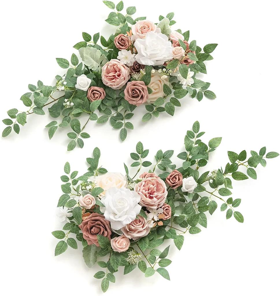 2PCS Artificial Floral Swags Centerpieces Wedding Flower Greenery Arrangements for Table Car Wall Window Arch Home Garden Decor