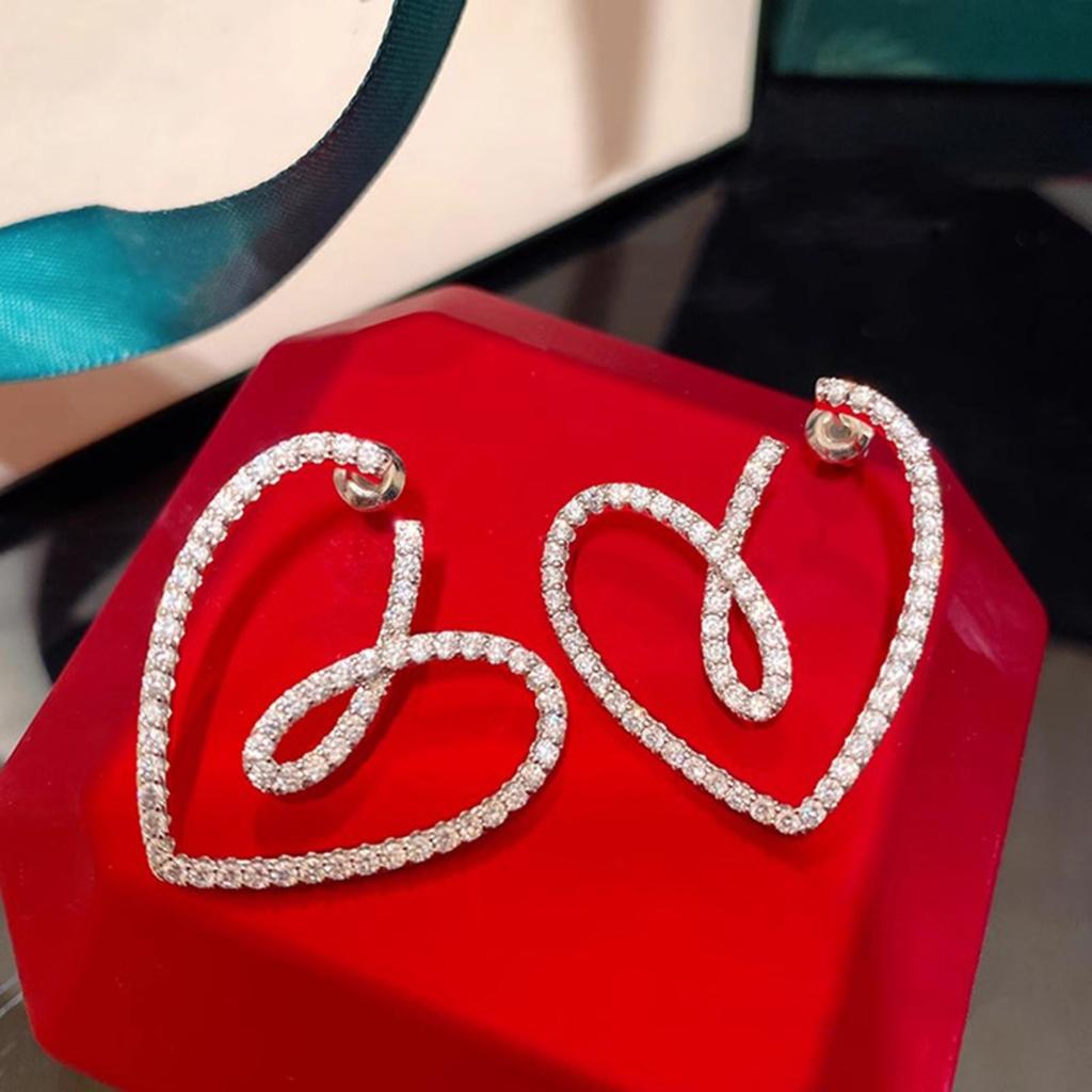 Open Heart Outline Dangle Earrings for Women Sparkly Pave Love Shape Drop Earrings Elegant Party Jewelry