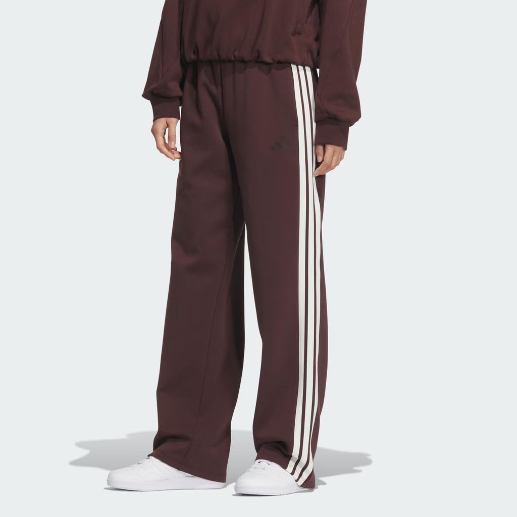 adidas Soft Doubleknit Pant Lightweight Sports Drawstring Striped Straight Leg Casual Pants Women Bottoms Dark-Brown KB7588