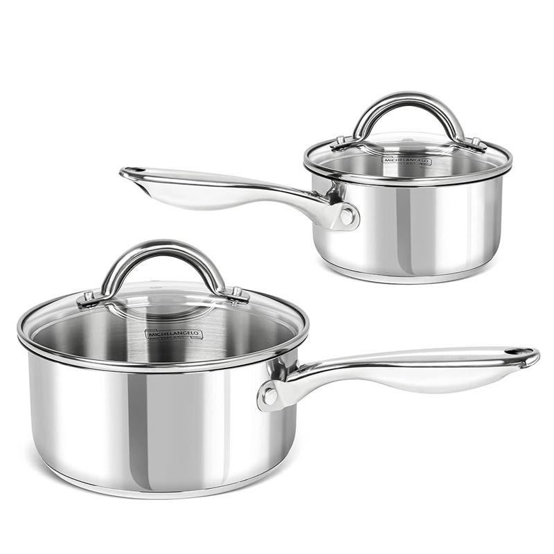 MICHELANGELO Stainless Steel Saucepan Set 1QT & 2QT Sauce Pot with Lid Milk Pot Pasta Pot Nonstick 3QT Saucepan with Steamer