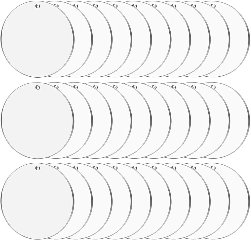 Clear Round Acrylic Ornament Blanks,Acrylic Circle Disc with Hole for Vinyl,Christmas Decor,Engraving,Painting and DIY Crafting