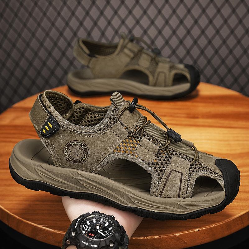 Men's sandals 2025 new summer breathable high-end leather beach shoes wear soft-soled bag head non-slip casual shoes