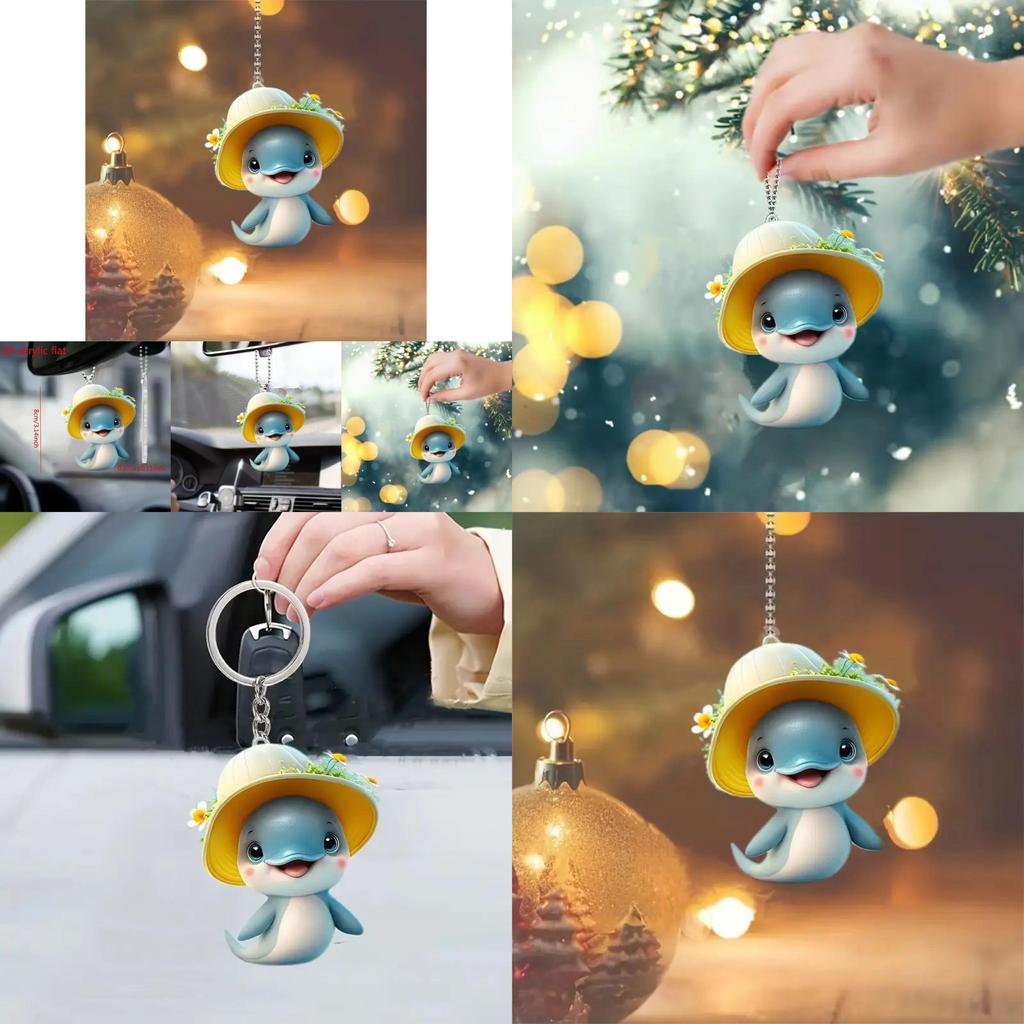 Fun And Playful Acrylic Dolphin Hanging Ornament Unique Cartoon Style Car Accessory