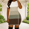 Women Plus Size Round Neck Short Sleeve White Orange Black Geometric Printed Fitted Mini Dress